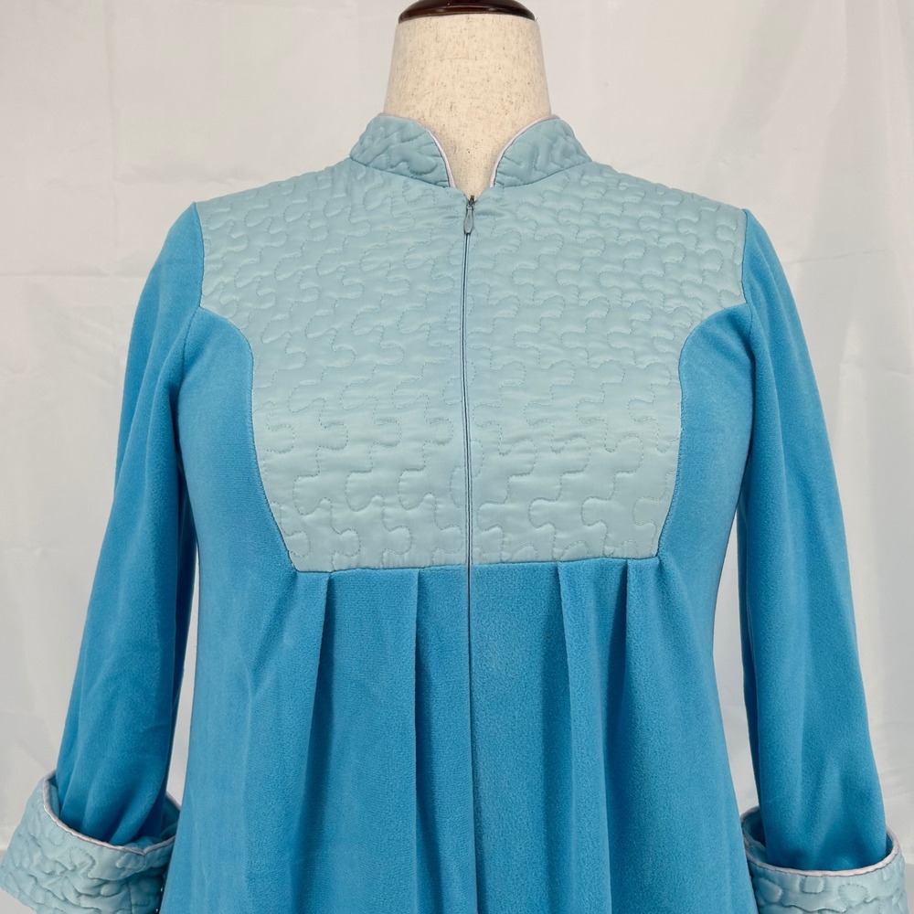 Vtg Sears Best At Home Wear Duster House Robe S Zip Blue Velour‎ Cottagecore